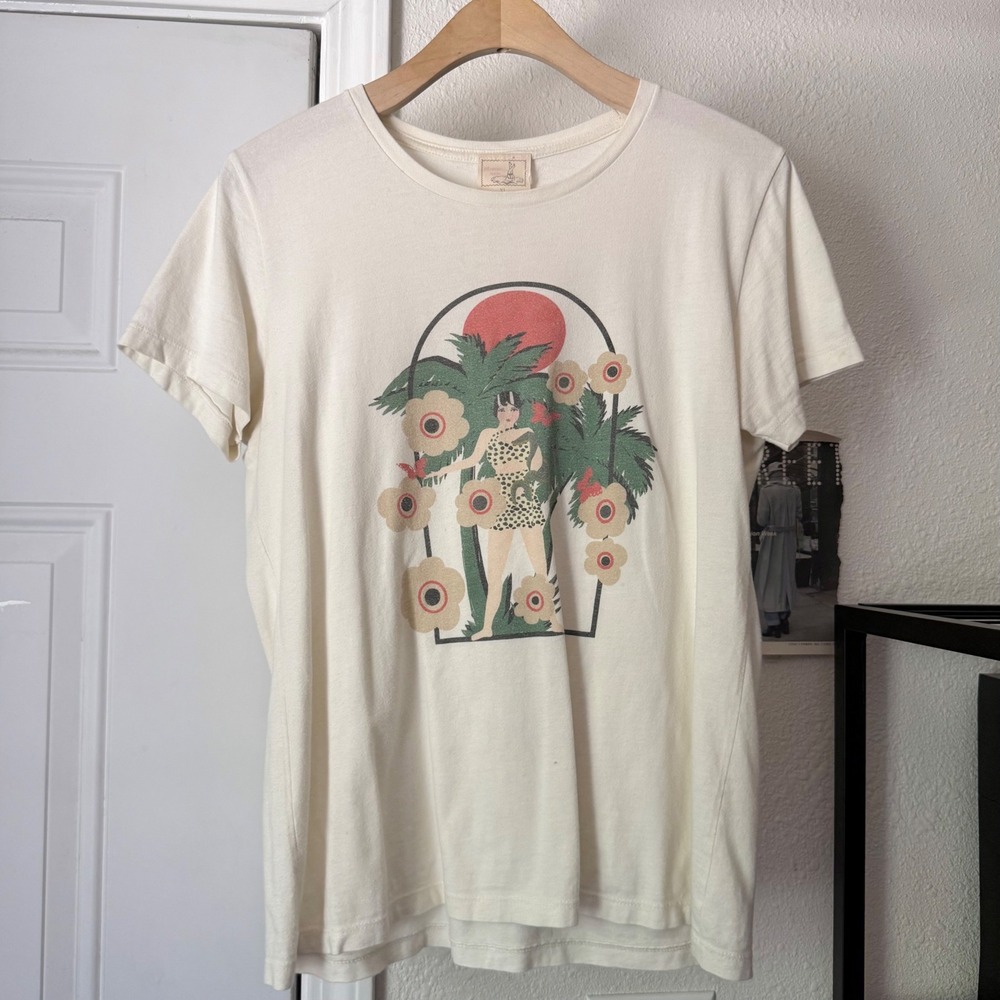 MISCHIEF MADE off white graphic crew neck short sleeve baby cropped tee t-shirt
